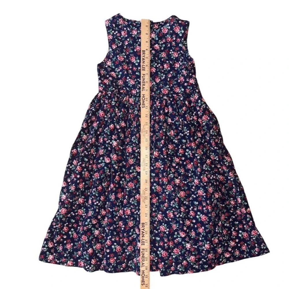 Handmade Girls Navy Pink Floral Cottagecore Sleeveless Dress Size 6